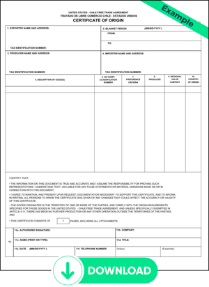 Chile Certificate of Origin