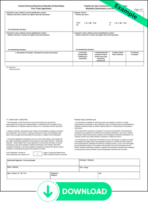 CAFTA Certificate of Origin