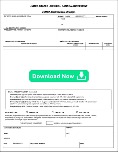 USMCA Certificate of Origin | Free Template