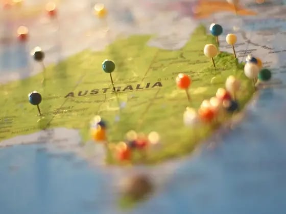 Australia map with pins. Exporting to Australia: what you need to know | Shipping Solutions